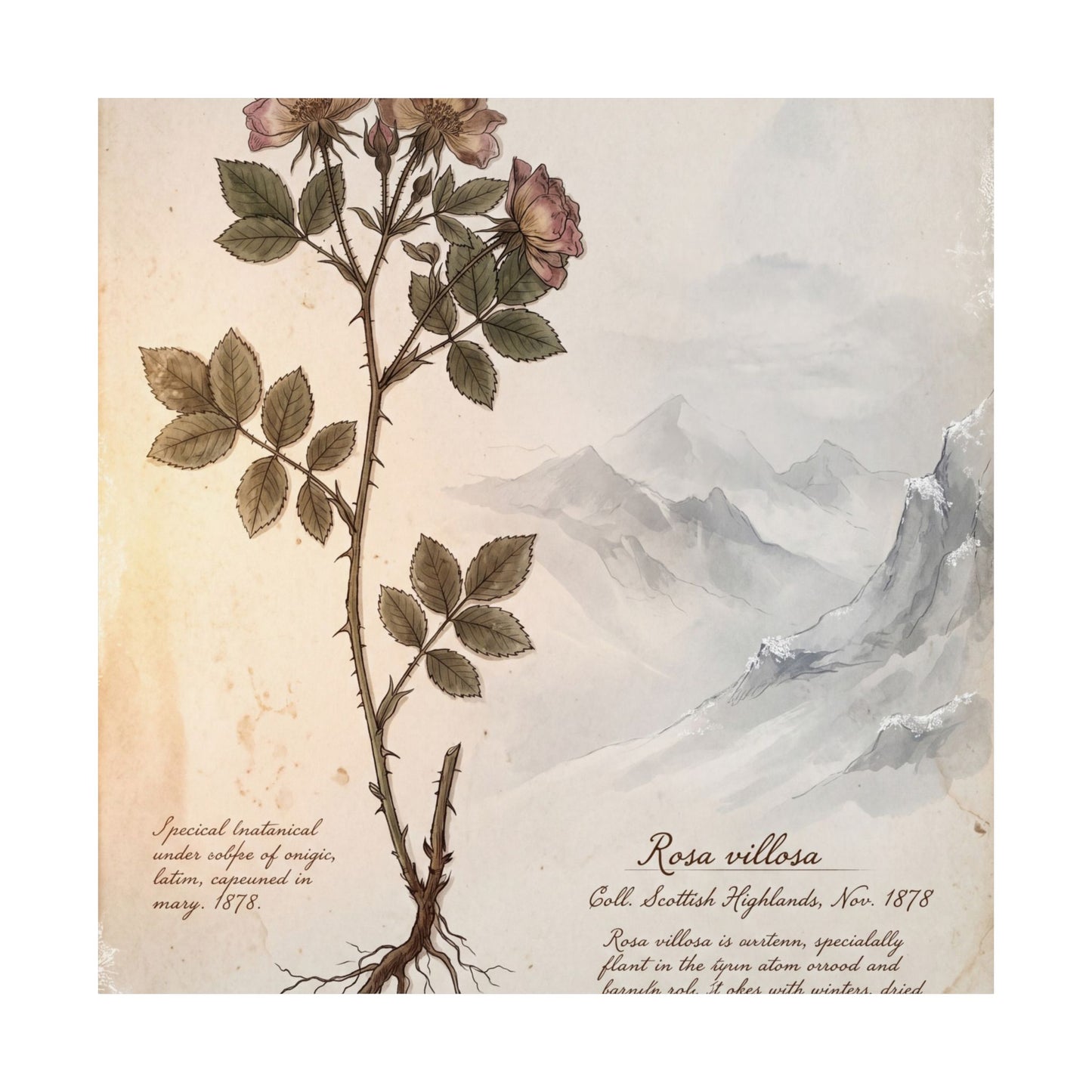 Winter Mountain Mist Herbarium Wall Art Print | Rustic Decor