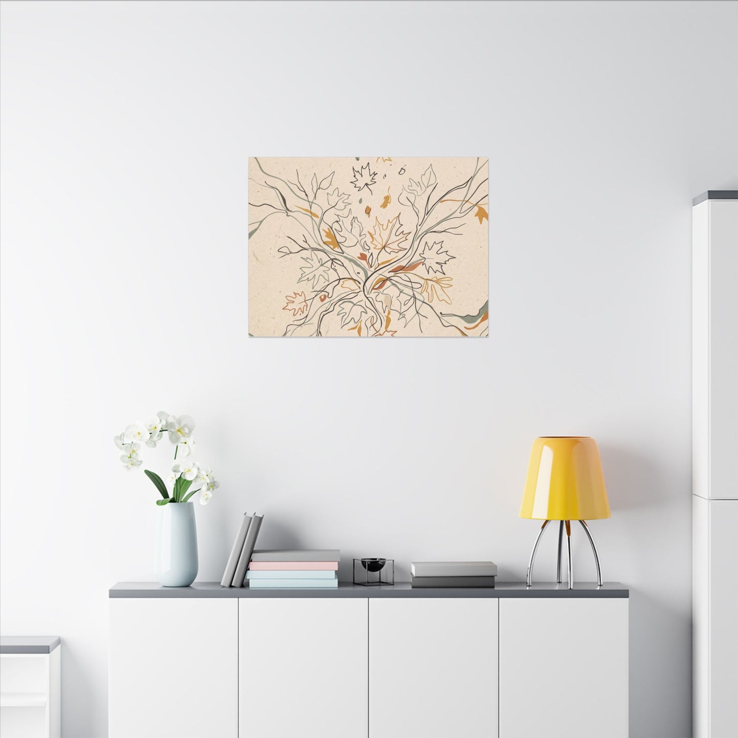 Warm Shadow Play Canvas Art - Minimal Line Japandi
