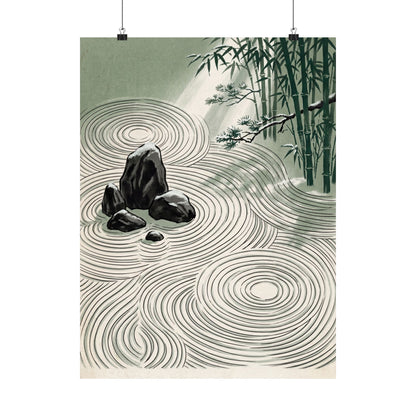 Winter Rock Garden Ukiyo E Inspired Wall Art Print | Calm Decor