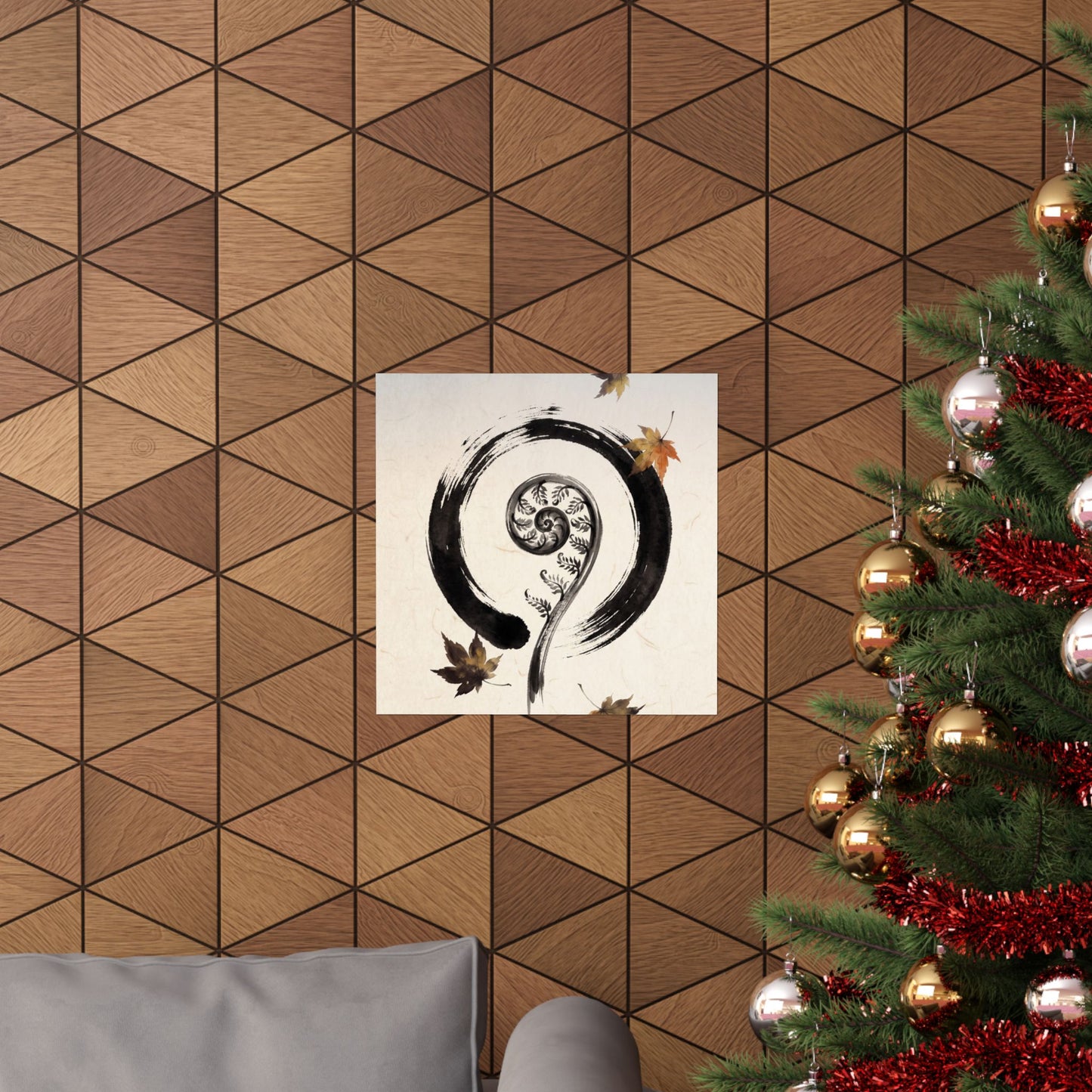 Autumn Fern Unfurling Enso Wall Art Print | Peaceful Decor