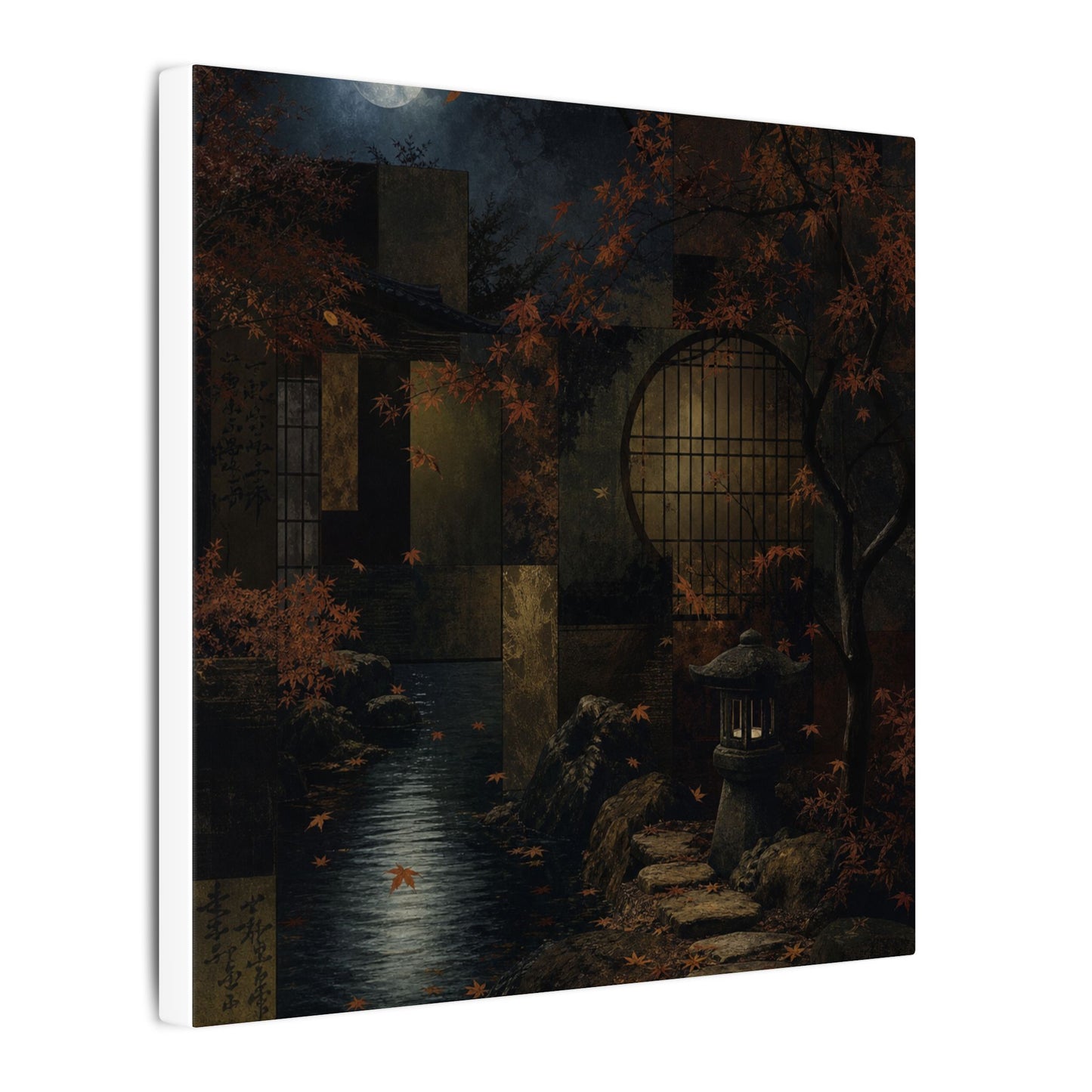 Moonlight Moonlit Garden Canvas Art - Dark Japandi Shibui