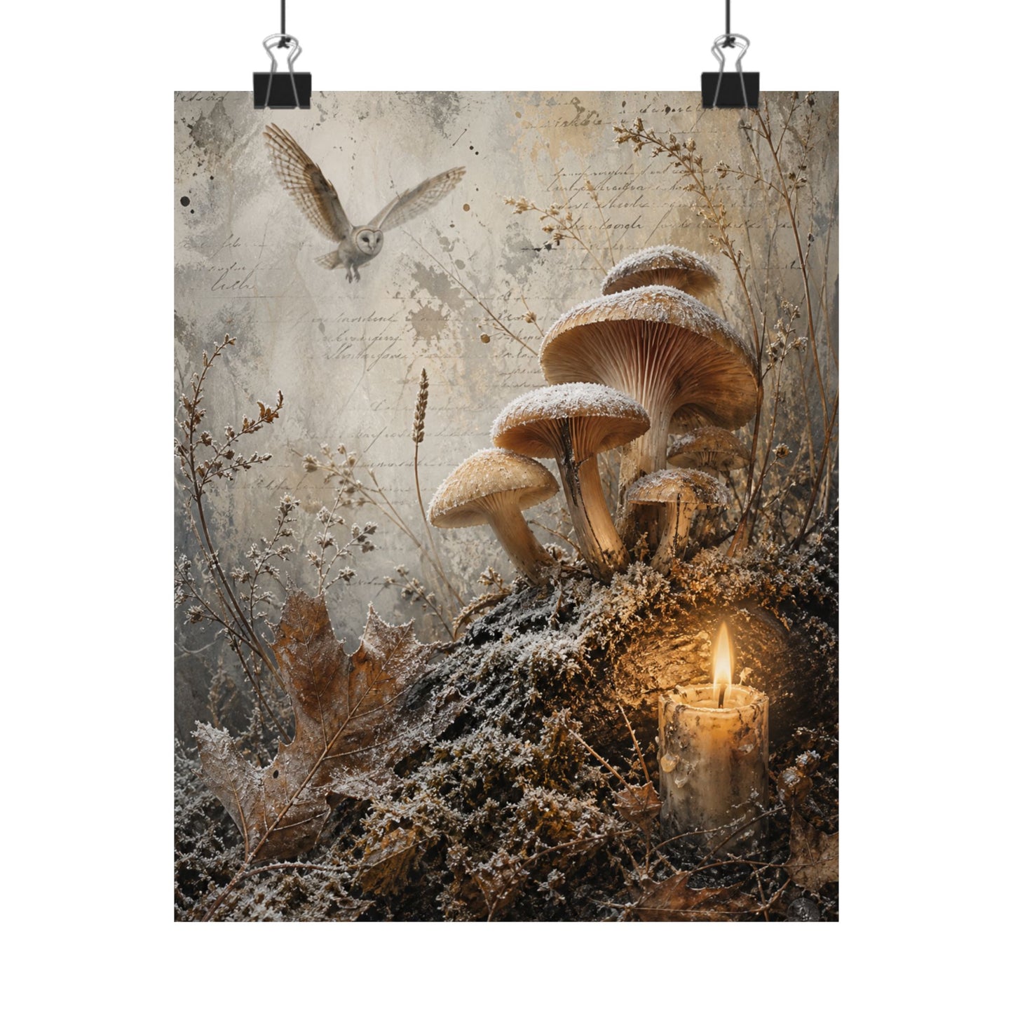 Winter Wild Mushrooms Texture Wall Art Print | Elegant Decor