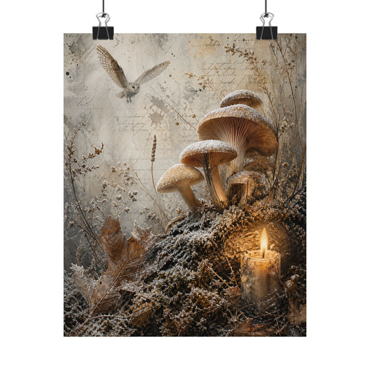 Winter Wild Mushrooms Texture Wall Art Print | Elegant Decor