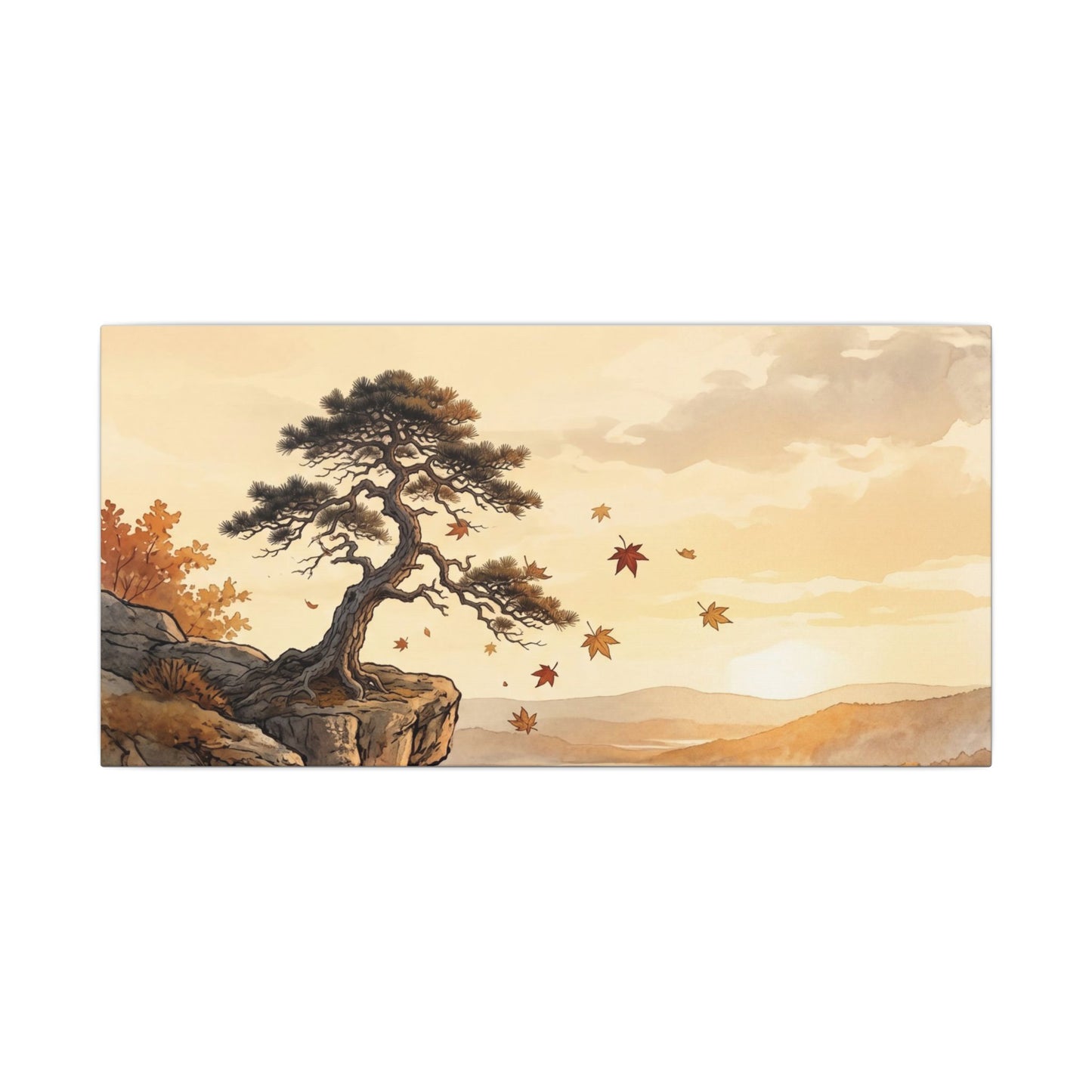Pine Tree Autumn Canvas Art | Japandi Warm Design