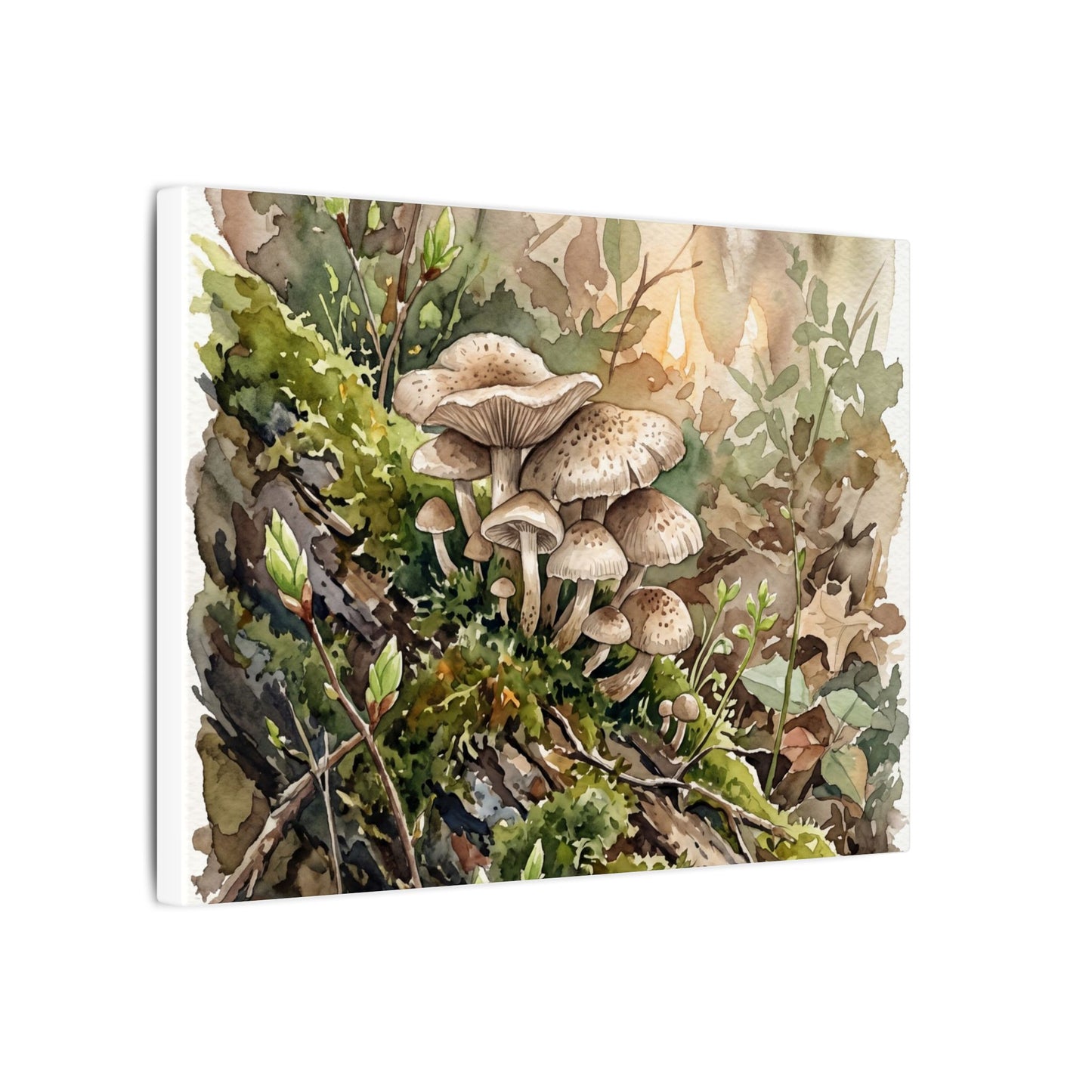 Wild Mushrooms Canvas Art | Spring Japandi Watercolor Art