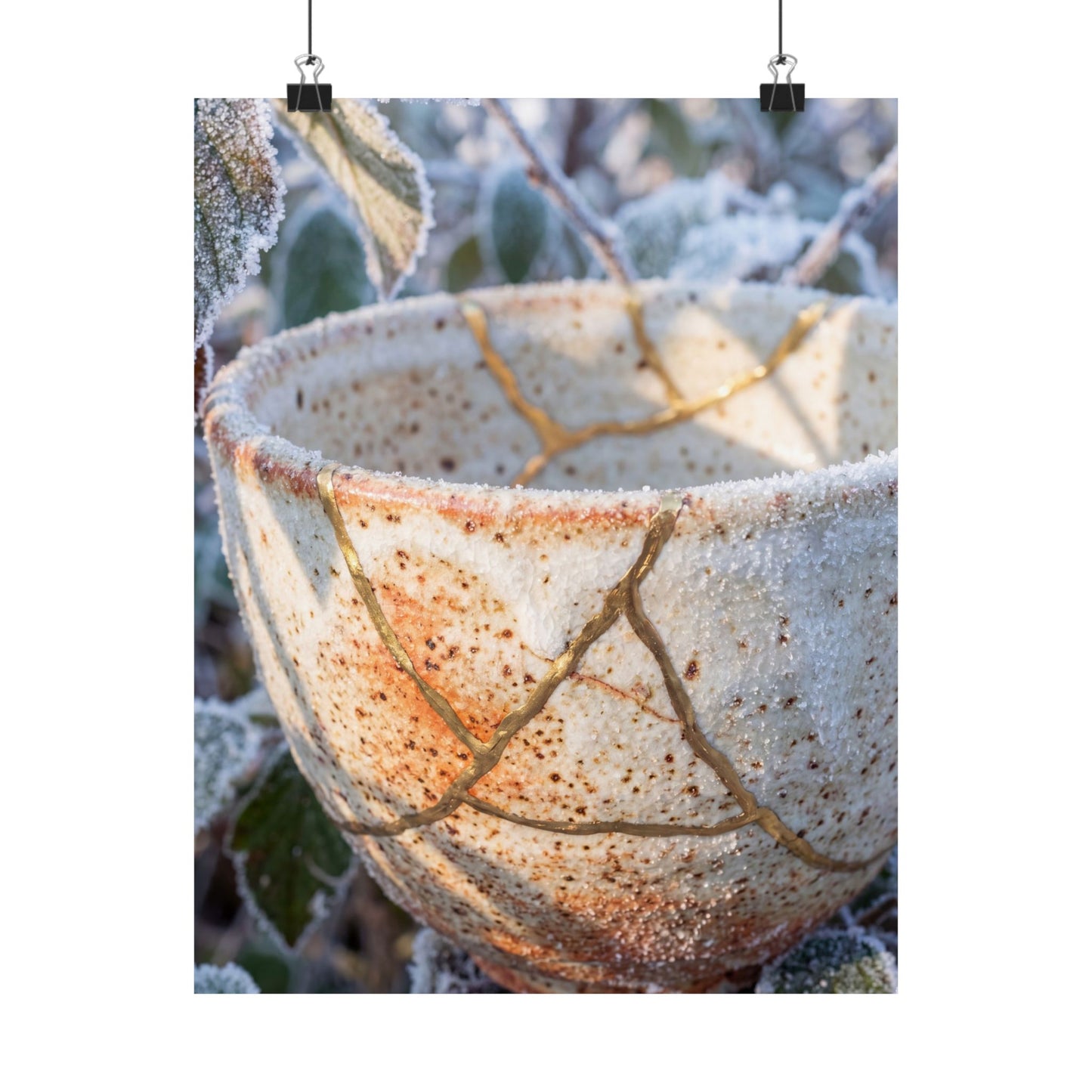 Kintsugi Ceramic Bowl in Dappled | Gold Vein Wall Art Print Art Print