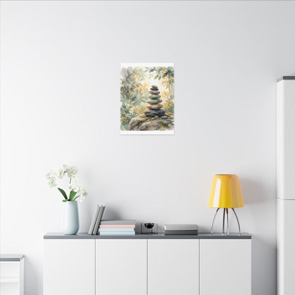 Golden Hour River Stones Canvas Art - Japandi Mono No Aware