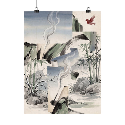 Serene Incense Smoke Wall Art Print - Sumi E Zen