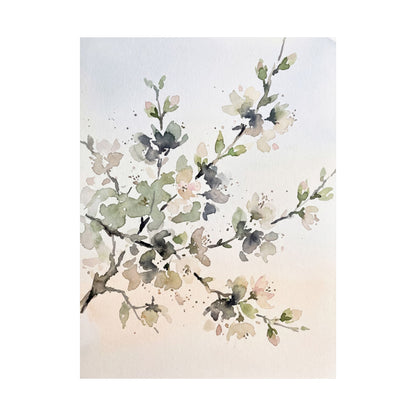 Spring Cherry Blossom Watercolor Wall Art Print | Warm Decor