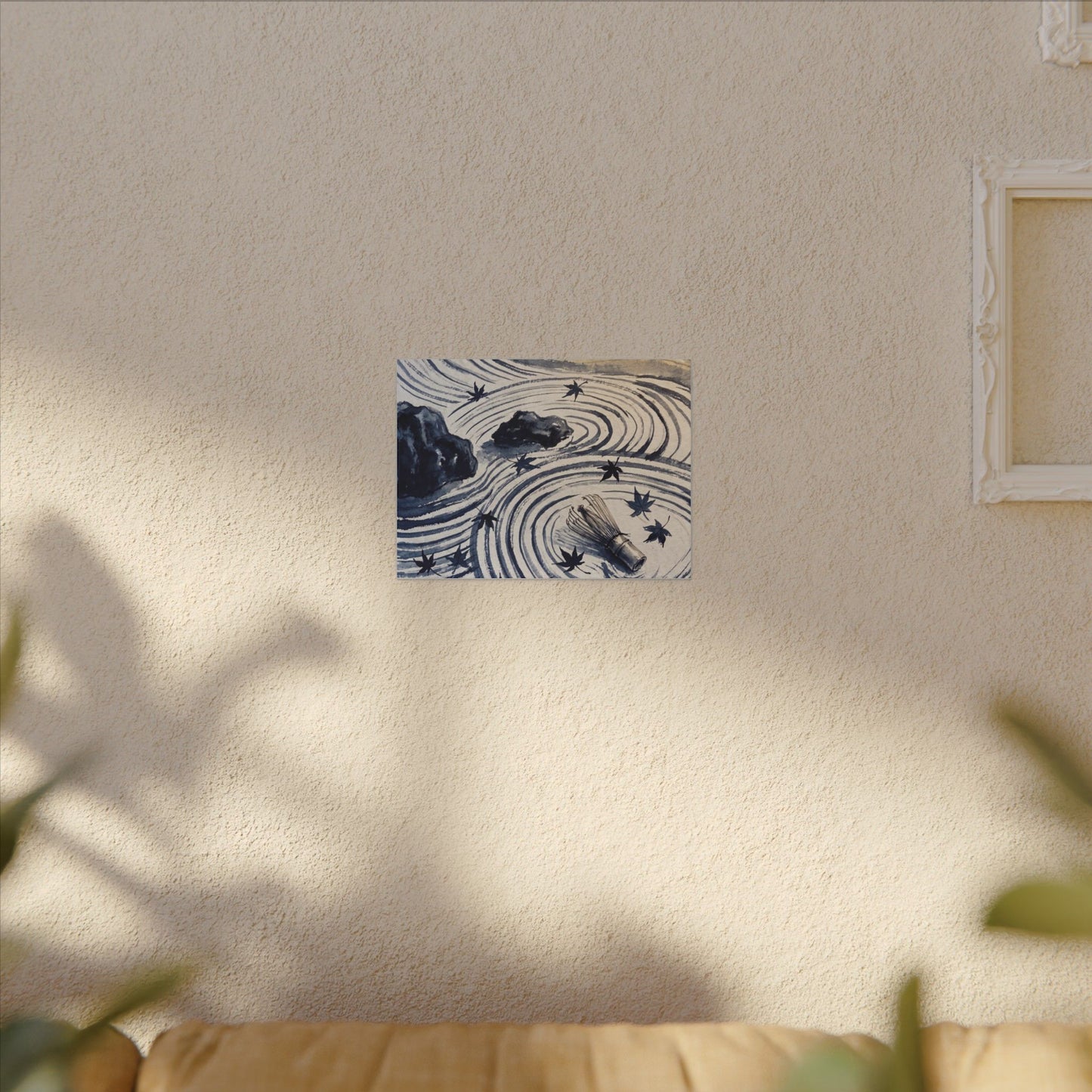 Zen Rock Garden in Golden Hour | Sumi E Canvas Art