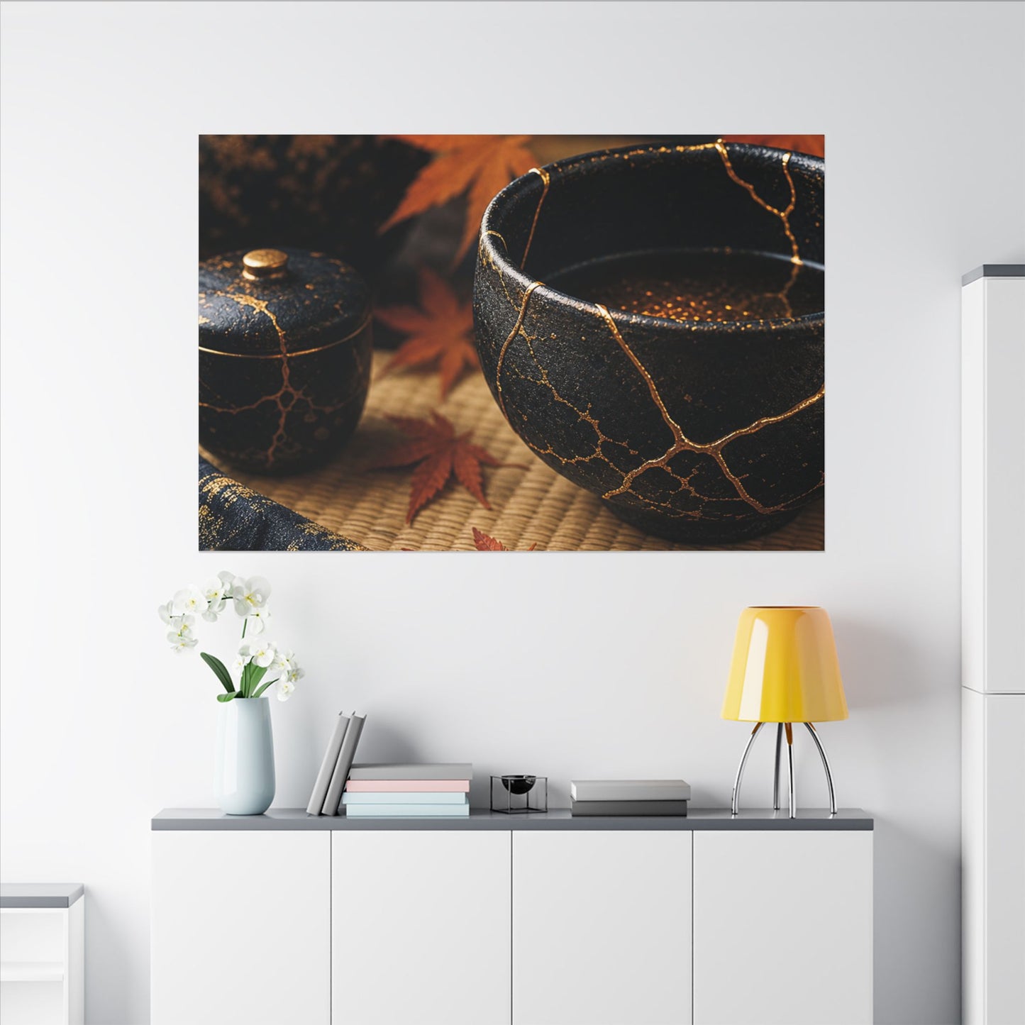 Seijaku Tea Ceremony Canvas Art - Kintsugi Gold Repair