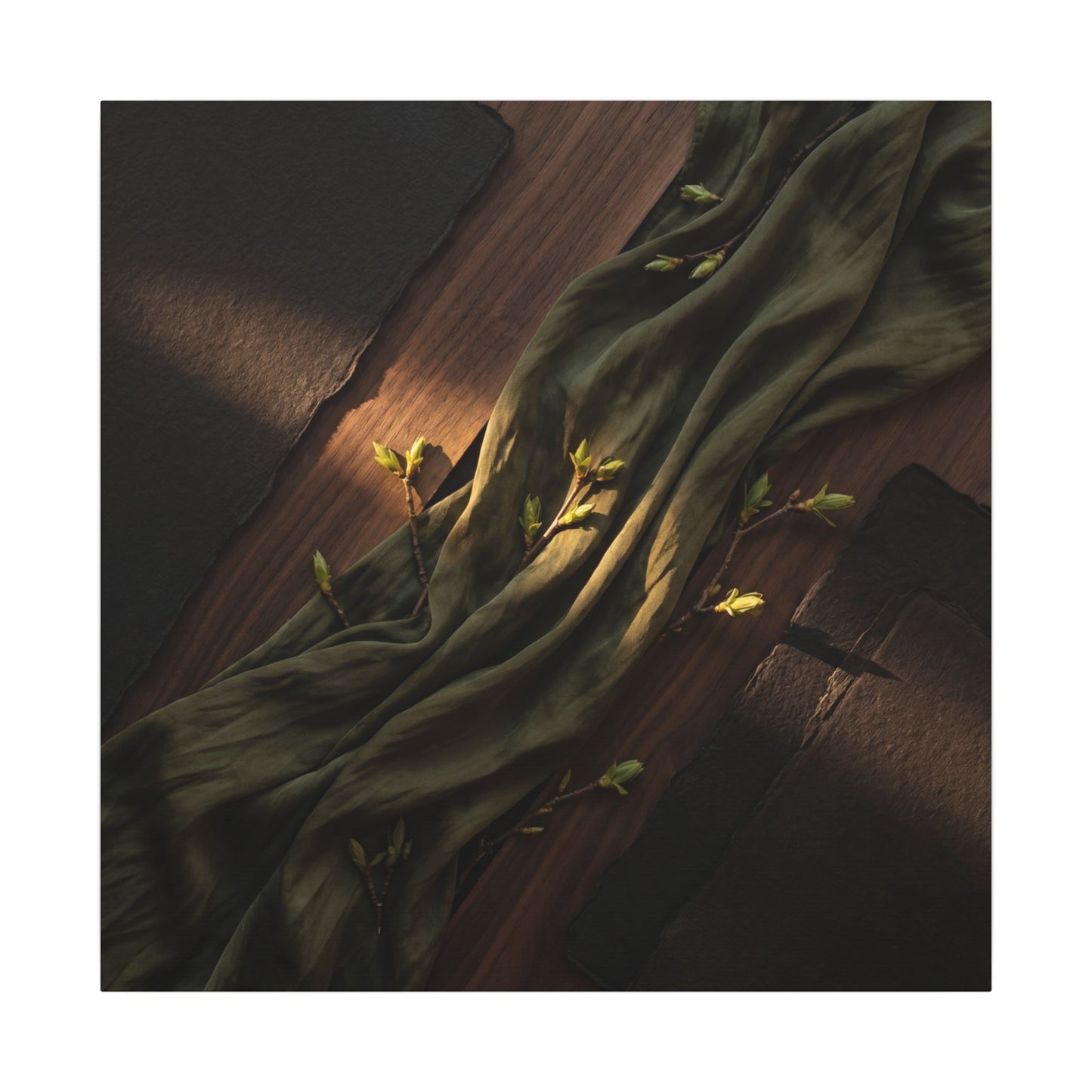 Silk Drape Canvas Art | Spring Dark Japandi Dark Texture Art