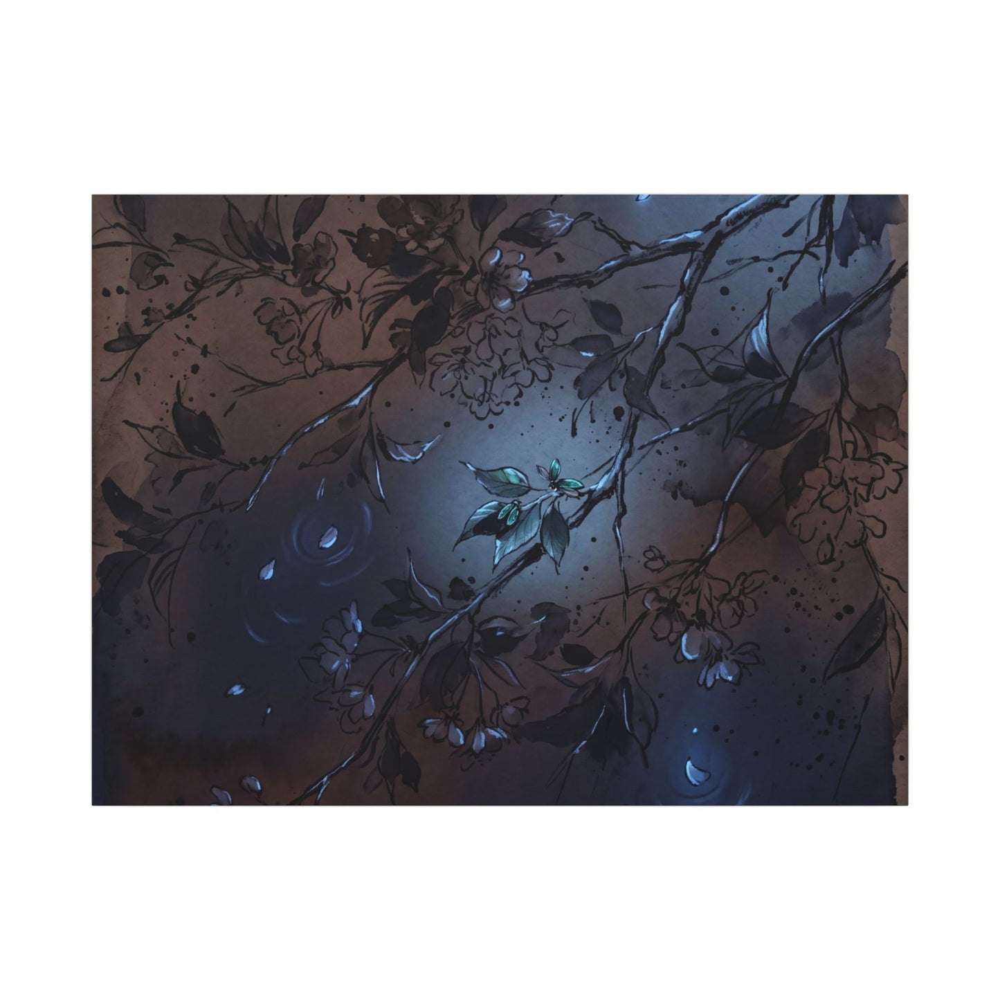 Bold Cherry Blossom Canvas Art - Charcoal Ink Dark Japandi