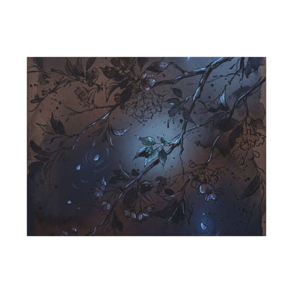 Bold Cherry Blossom Canvas Art - Charcoal Ink Dark Japandi