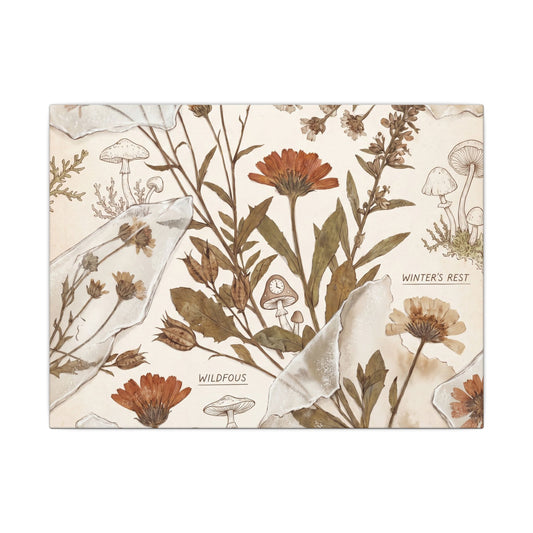 Datsuzoku Dried Flowers Canvas Art - Cottagecore Herbarium Art Print
