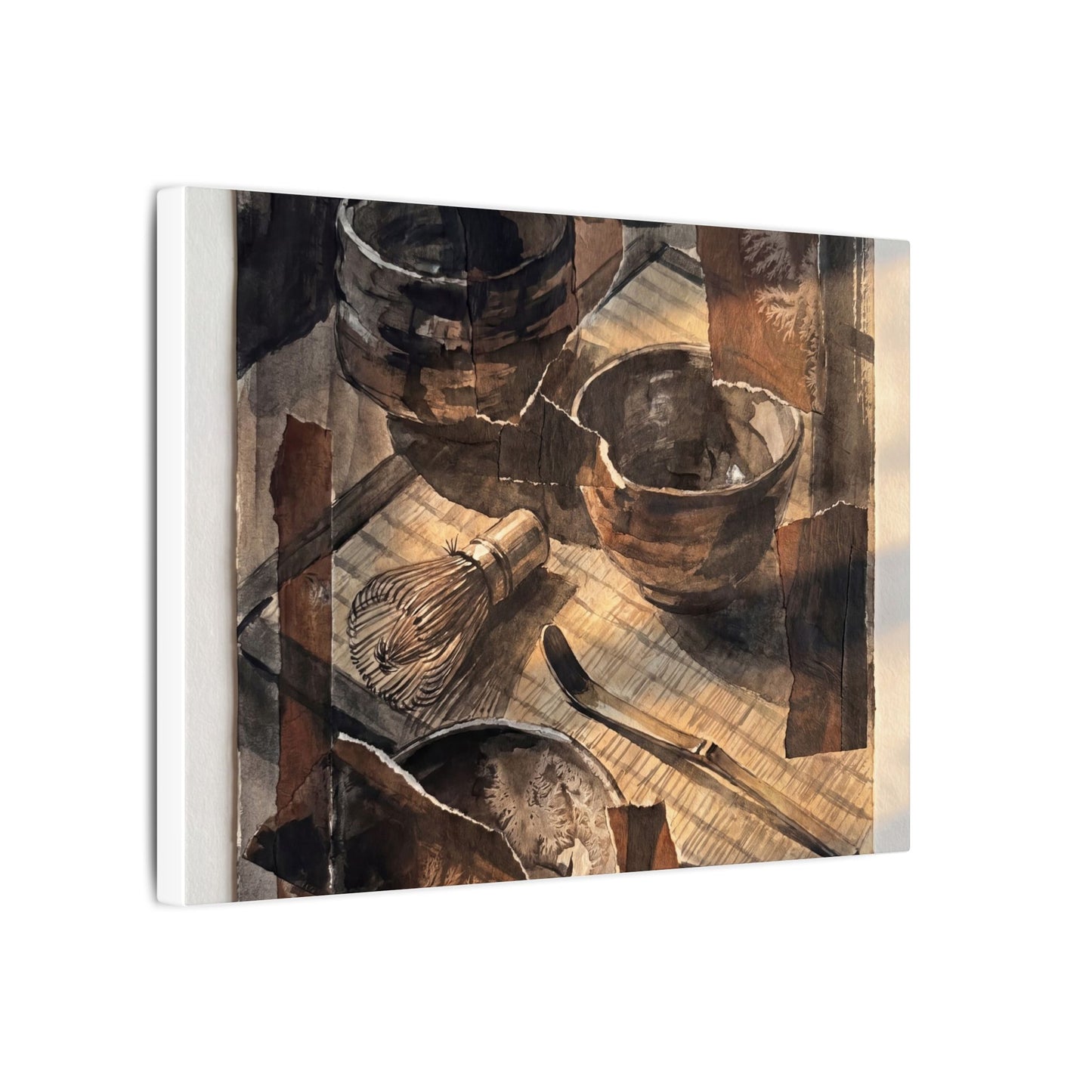 Tea Ceremony Charcoal Ink Canvas Art | Luxurious Dark Japandi Art