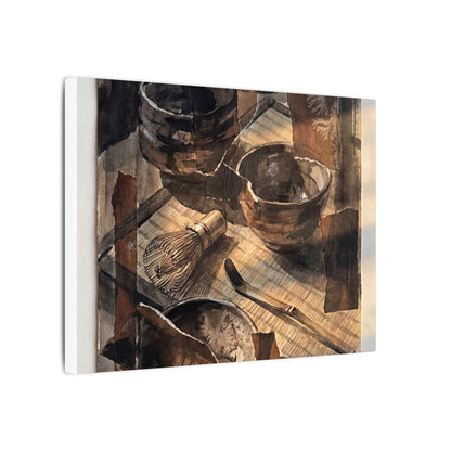 Tea Ceremony Charcoal Ink Canvas Art | Luxurious Dark Japandi Art