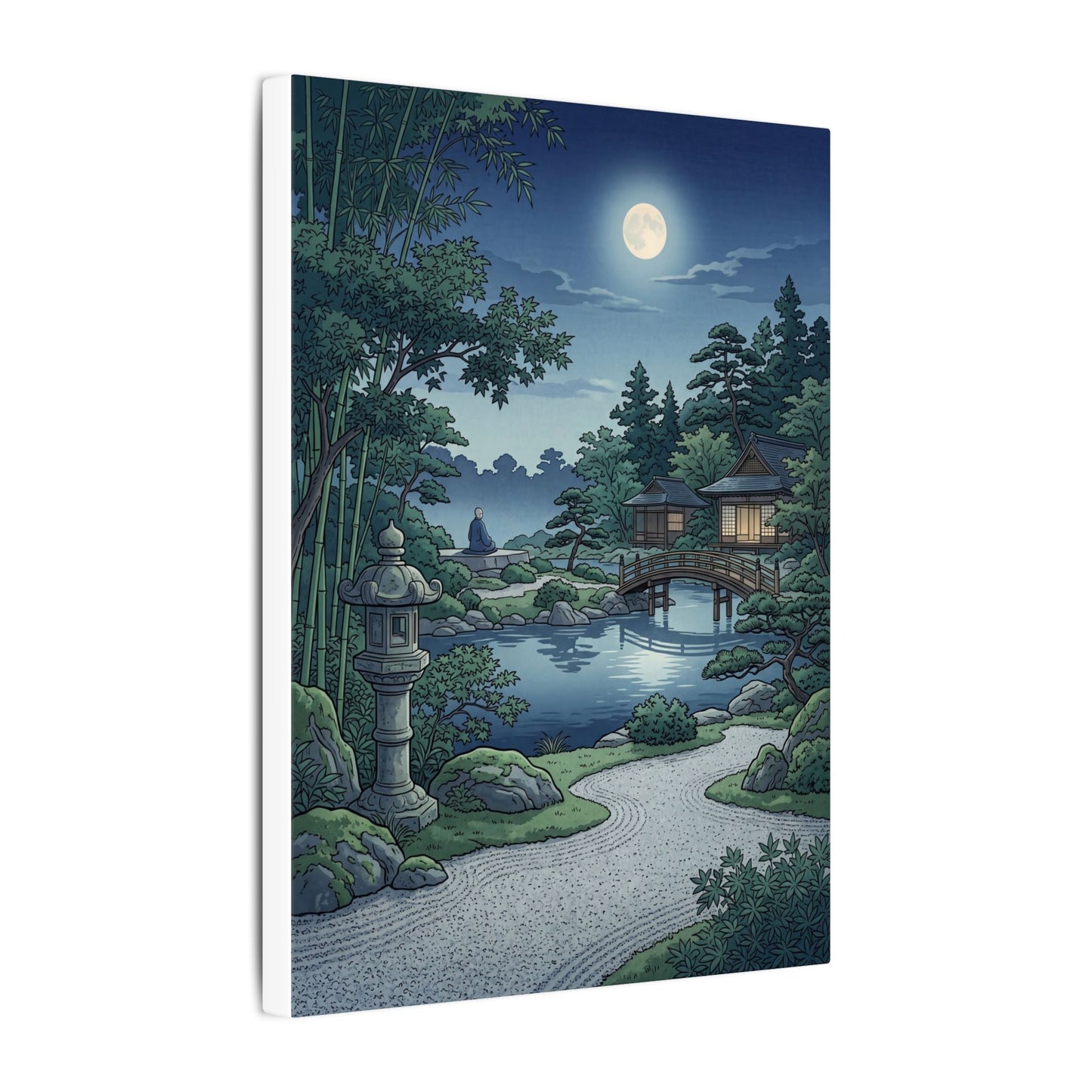 Summer Moonlit Garden Ukiyo E Inspired Canvas Art | Serene Decor