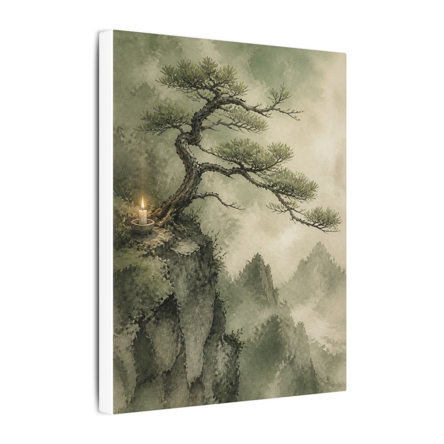 Candlelight Pine Tree Canvas Art - Japandi Kanso