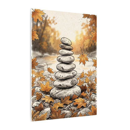 Earthy River Stones Canvas Art - Minimal Line Japandi
