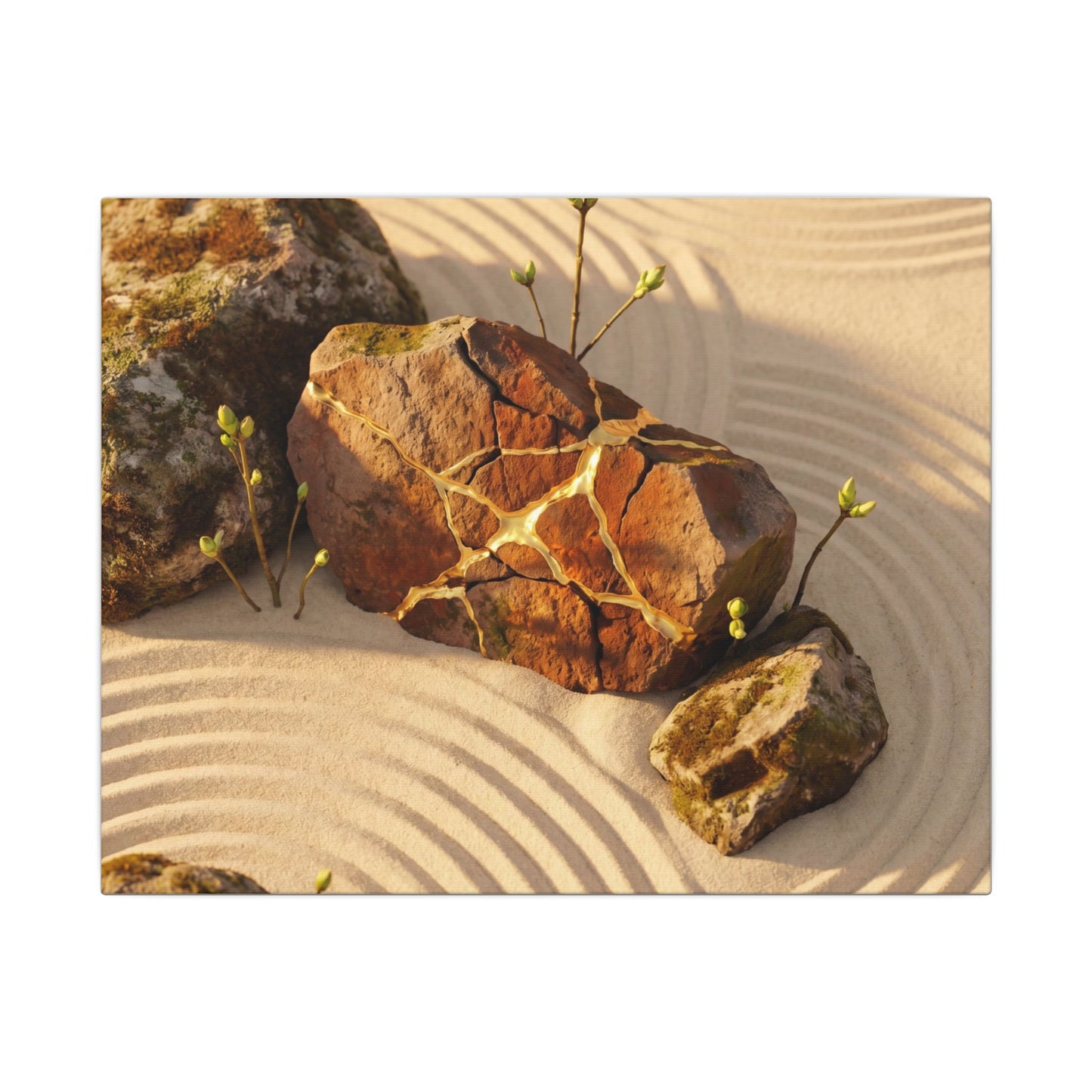 Kanso Rock Garden Canvas Art - Kintsugi Crackle Gold Art Print
