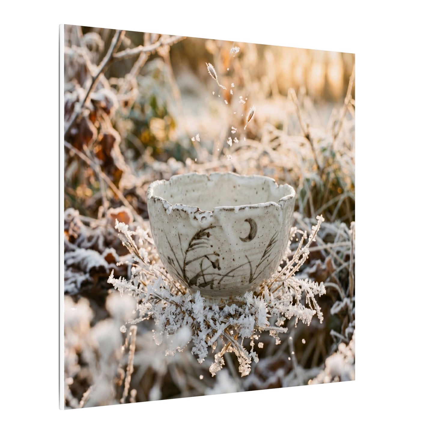 Japandi Ceramic Bowl in Golden Hour | Japanese Pattern Canvas Art