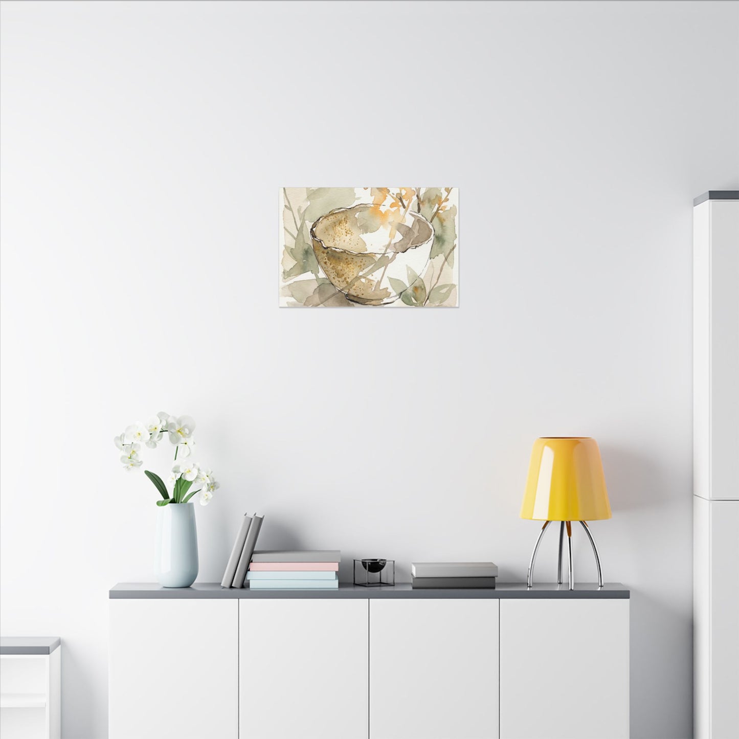 Spring Ceramic Bowl Watercolor Canvas Art | Neutral Decor