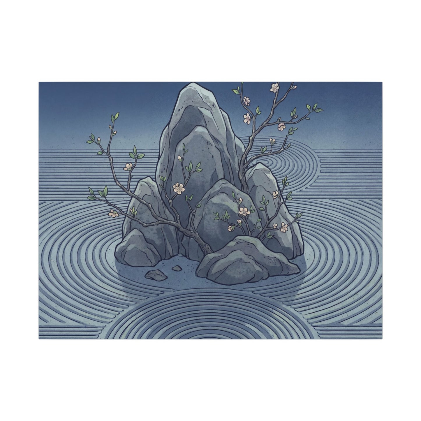 Spring Rock Garden Ukiyo E Inspired Canvas Art | Tranquil Decor Art Print