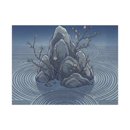 Spring Rock Garden Ukiyo E Inspired Canvas Art | Tranquil Decor Art Print