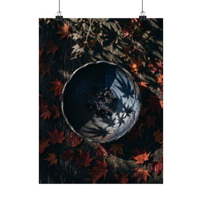 Kanso Ceramic Bowl Wall Art Print - Dark Japandi Shadow Zen