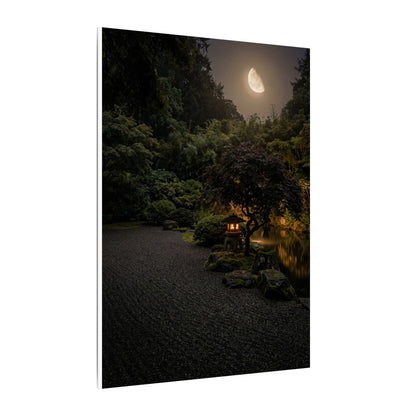 Dark Japandi Moonlit Garden in Golden Hour | Moody Minimal Canvas Art