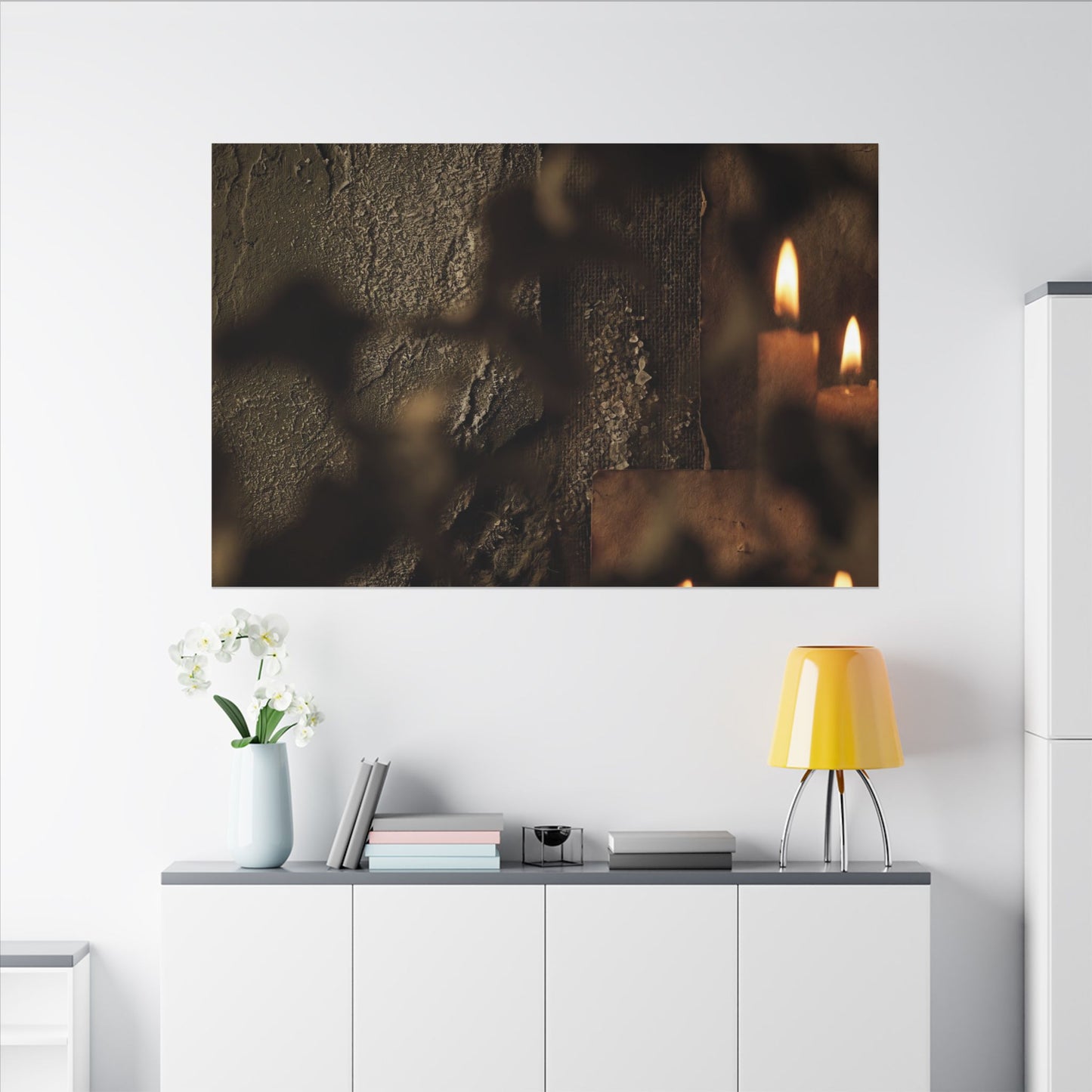 Shadow Play Dark Texture Canvas Art | Moody Dark Japandi Art