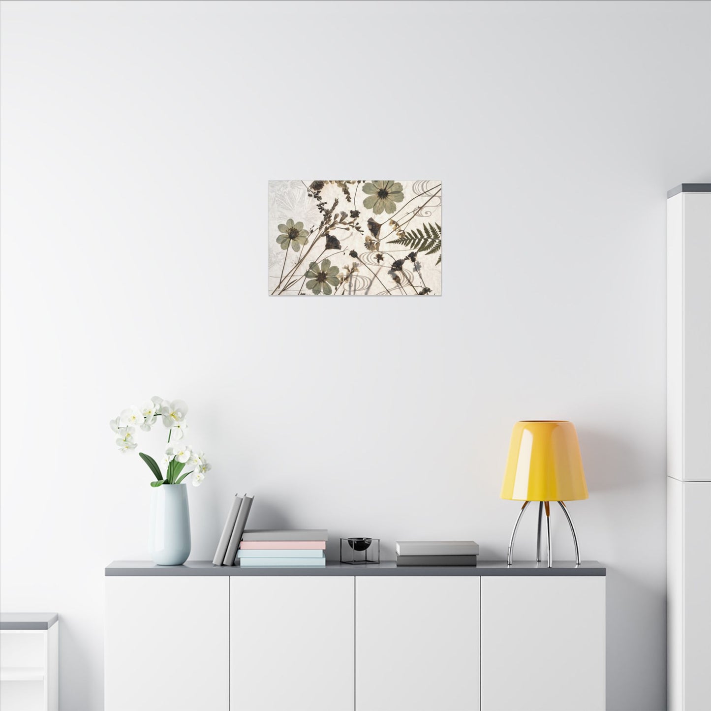 Japandi Dried Flowers in Golden Hour | Japanese Pattern Canvas Art