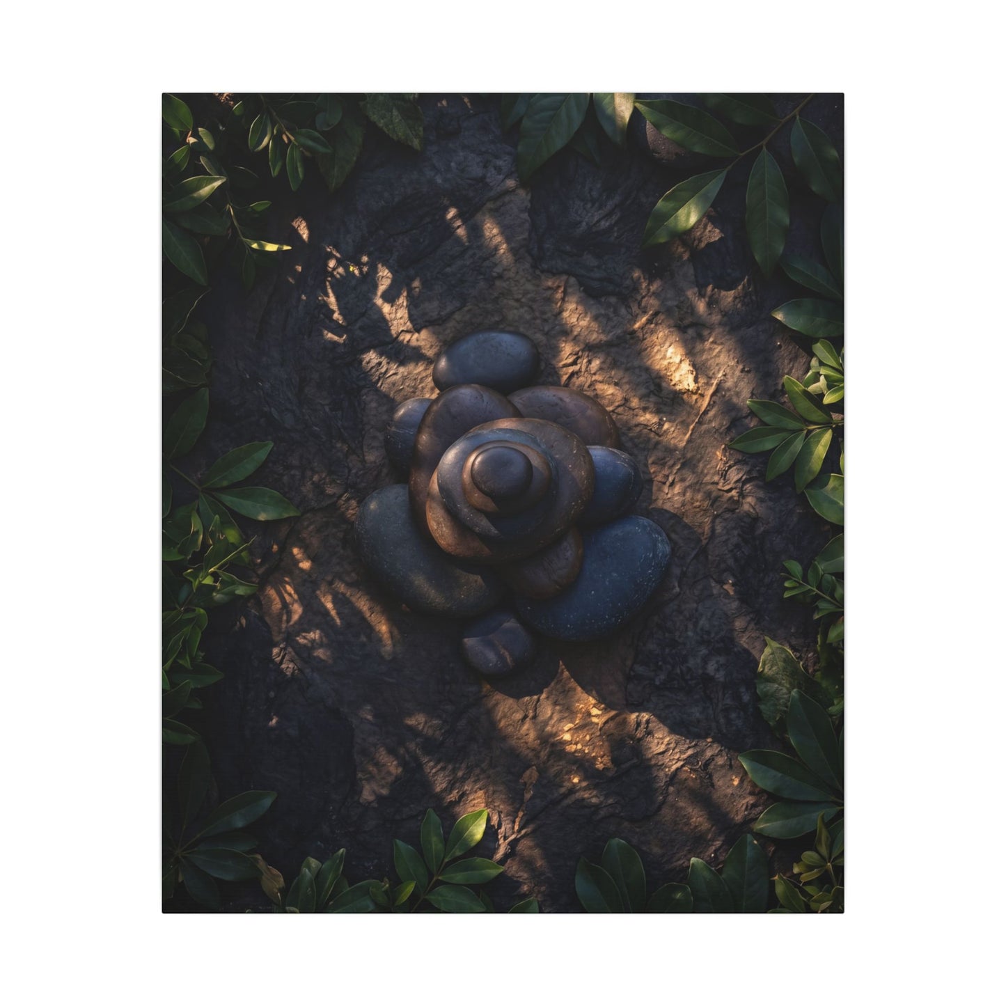 Ma River Stones Canvas Art - Dark Japandi Dark Texture