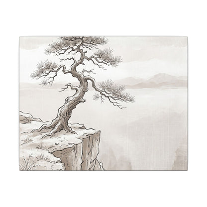 Neutral Pine Tree Canvas Art - Minimal Line Japandi