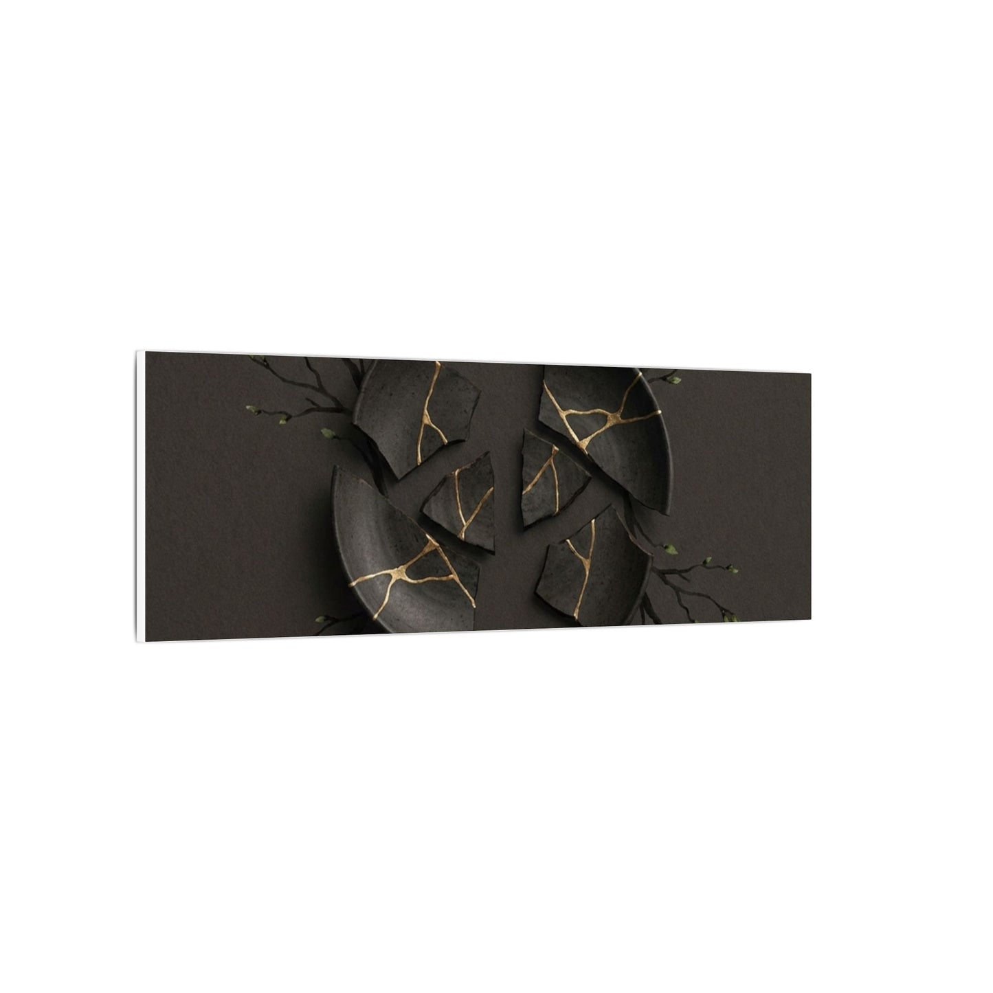 Sophisticated Broken Pottery Canvas Art - Charcoal Ink Dark Japandi