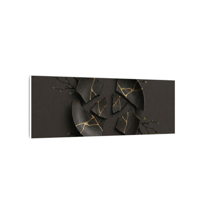 Sophisticated Broken Pottery Canvas Art - Charcoal Ink Dark Japandi