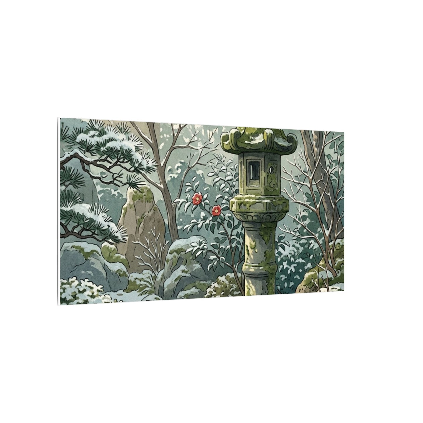 Stone Lantern Winter Canvas Art | Japandi Warm Design