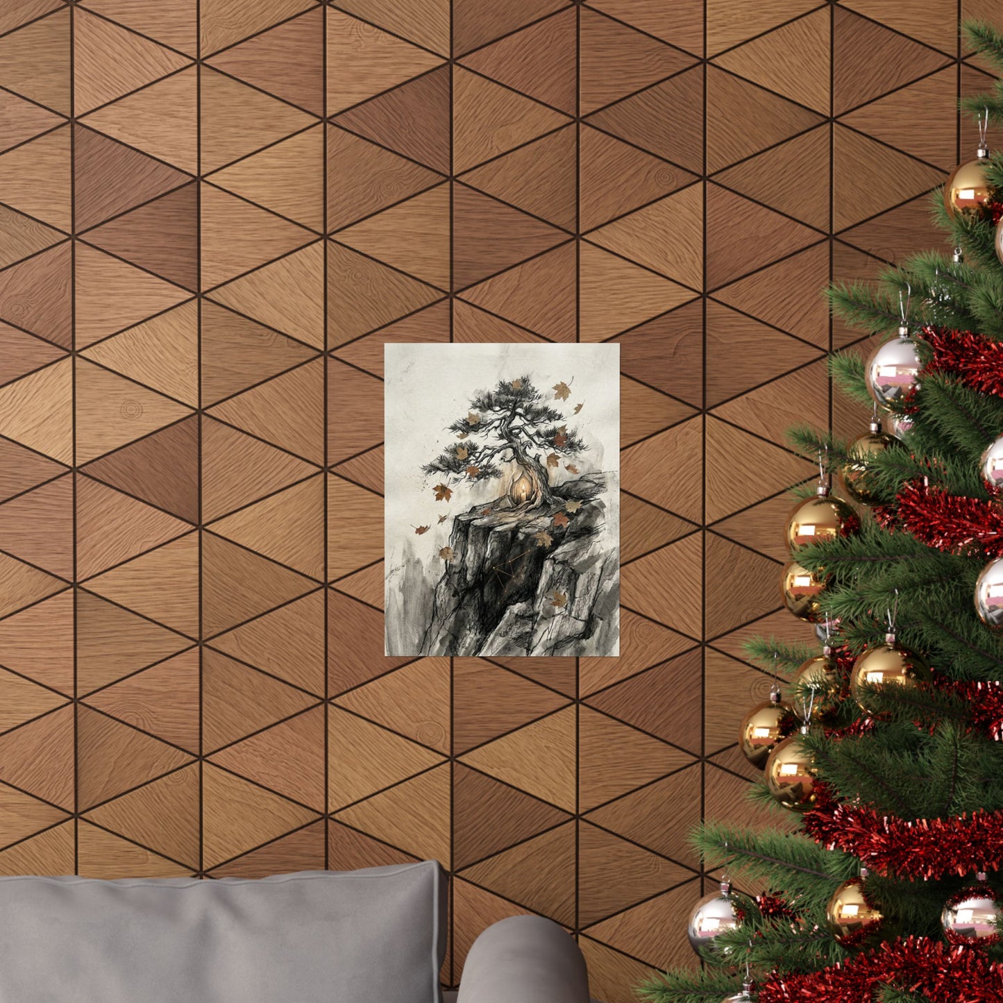 Pine Tree Autumn Wall Art Print | Japandi Elegant Design