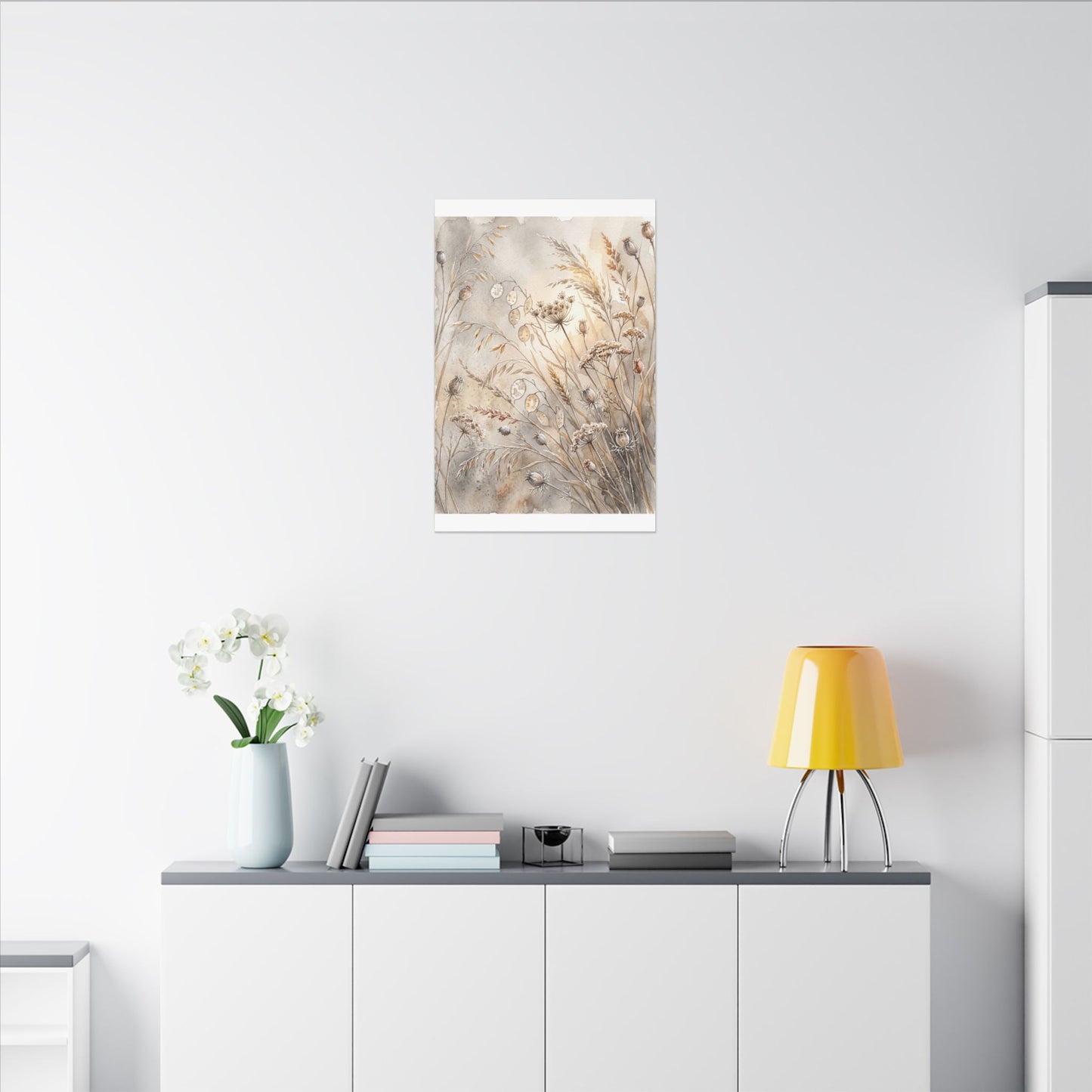 Winter Dried Flowers Watercolor Canvas Art | Warm Decor
