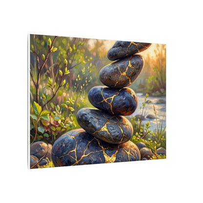 Spring River Stones Gold Repair Canvas Art | Healing Decor
