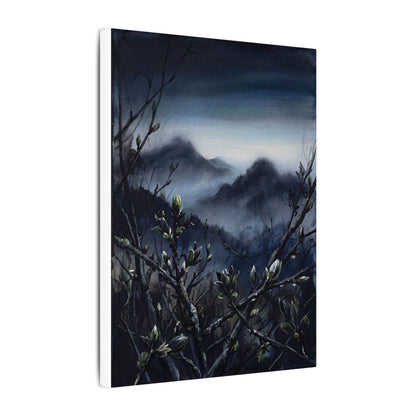 Mountain Mist Spring Canvas Art | Dark Japandi Atmospheric Design