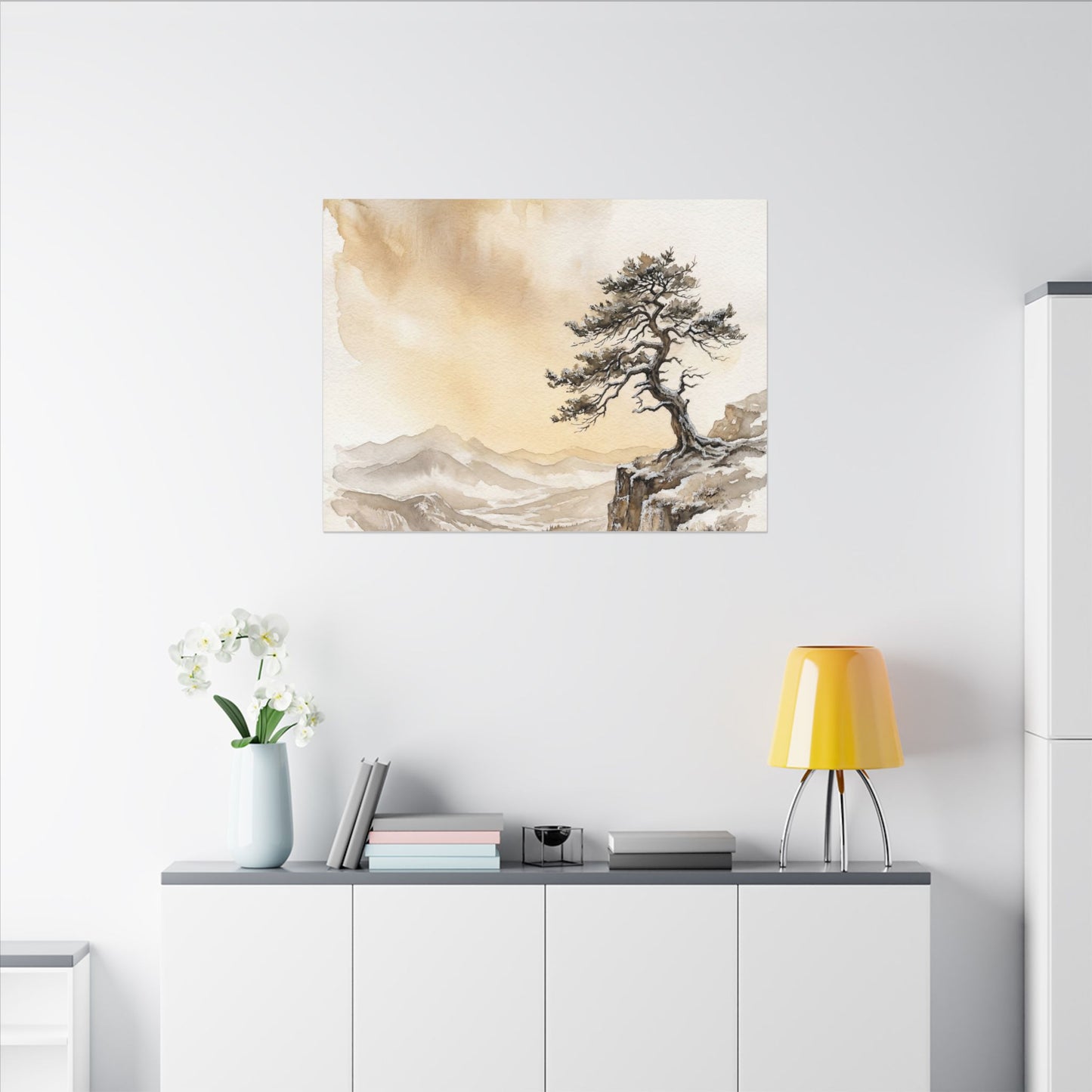 Pine Tree Canvas Art | Winter Japandi Watercolor Art