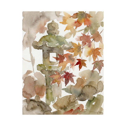 Neutral Stone Lantern Wall Art Print - Watercolor Japandi