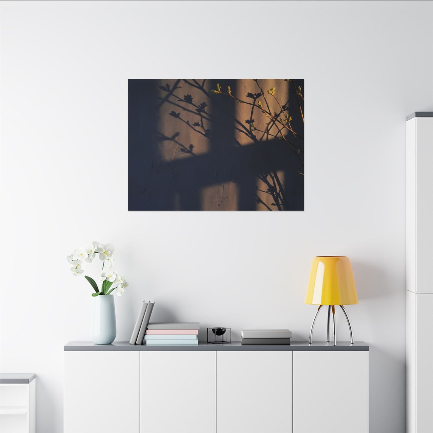 Shadow Play Canvas Art | Spring Dark Japandi Shadow Zen Art