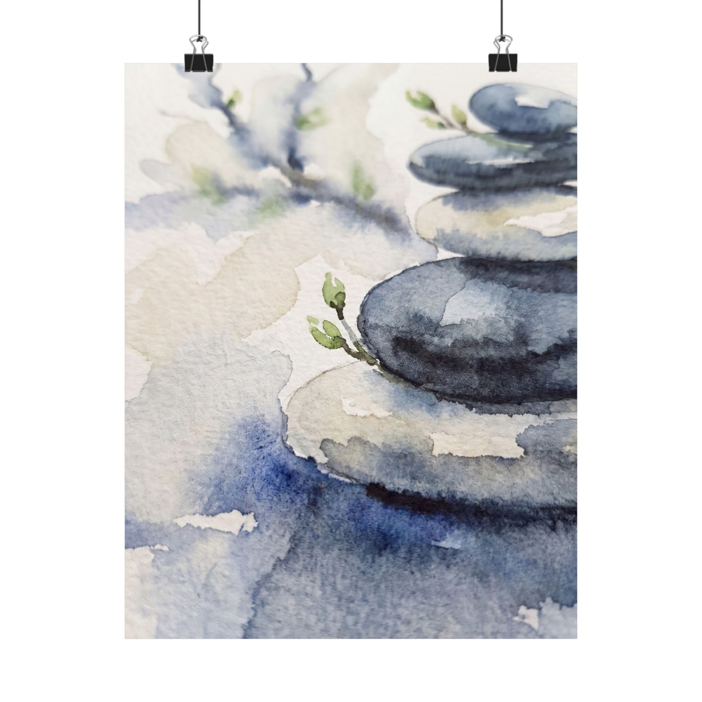 Spring River Stones Watercolor Wall Art Print | Neutral Decor