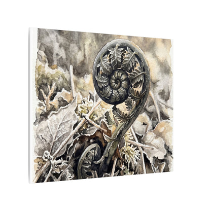 Japandi Fern Unfurling in Golden Hour | Watercolor Canvas Art