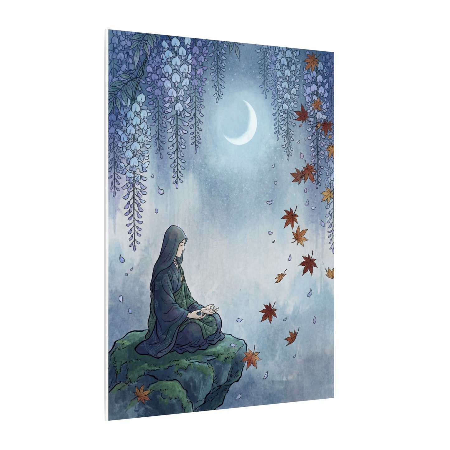 Zen Wisteria in Moonlight | Ukiyo E Inspired Canvas Art