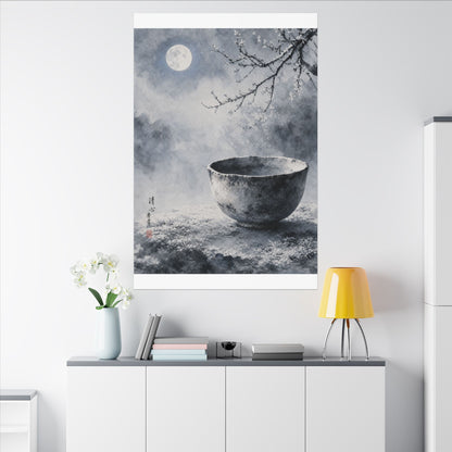 Seijaku Ceramic Bowl Canvas Art - Zen Sumi E