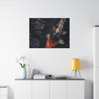 Koi Pond Canvas Art | Winter Dark Japandi Shadow Zen Art